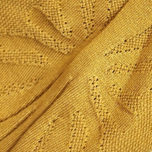Ophelia Roe Puff Sleeve Gold Yellow Medallion Knit Eyelet Sweater Size S - Picture 7 of 14